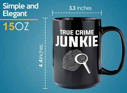 Vista 6 de Taza de café detective de 15 onzas, color negro, TRUE crime Junkie - Oficial de policía policía patrulla detective sheriff aplicación de la ley