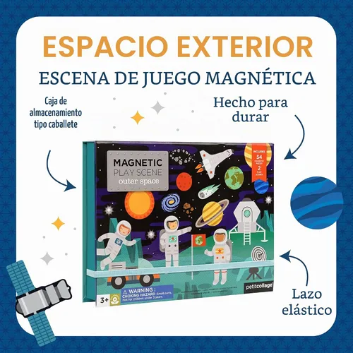 Vista 4 de Petit Collage Escena de Juego del Espacio Exterior, Piezas Magnéticas para Mezclar y Combinar, Edades 3+, 2 Escenas y 54 Piezas