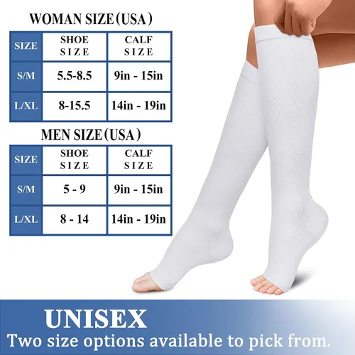 Vista 6 de CHARMKING 3 Pairs Open Toe Compression Socks for Women & Men Circulation 15-20 mmHg is Best Support for All Day Wear