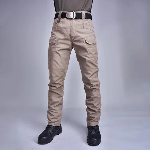 Vista 2 de Uillui Pantalones tácticos impermeables para hombre, pantalones de trabajo elásticos flexibles, ajuste relajado, pantalones cargo Ripstop