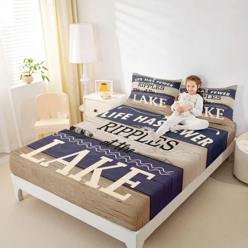 Vista 29 de Erosebridal Fishing Fitted Sheet Twin for Boys, Big Pike Fish Black Bed Sheets for Rustic Farmhouse Lake House Decor, Fishing Bedding Set Marine