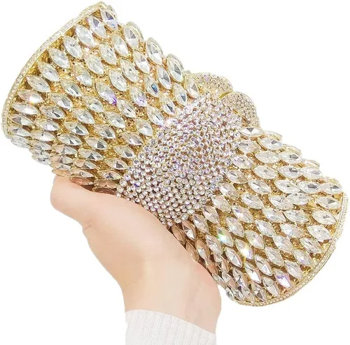 Vista 3 de Boutique De FGG Bolso de mano de cristal brillante con picos para boda, fiesta, bolso de mano con diamantes de imitación, mini