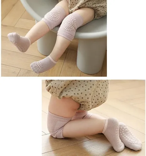 Vista 2 de Juego de rodilleras y calcetines para bebés que gatean para niños y niñas, ahorra niños pequeños y niñas de 0 a 12 a 36 meses, rodilla y tobillo