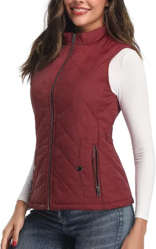 Vista 6 de LONGKING Chaleco de mujer, cuello alto, ligero, con cremallera, acolchado para mujer