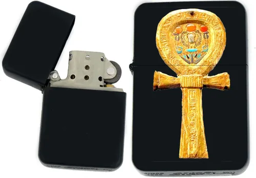 Vista 23 de Faraón, egipcio, tutankamón, cleopatra, ojo de Horus, pirámides-Ankh, leona-diosa única coleccionable s Infinity negro mate encendedores a prueba