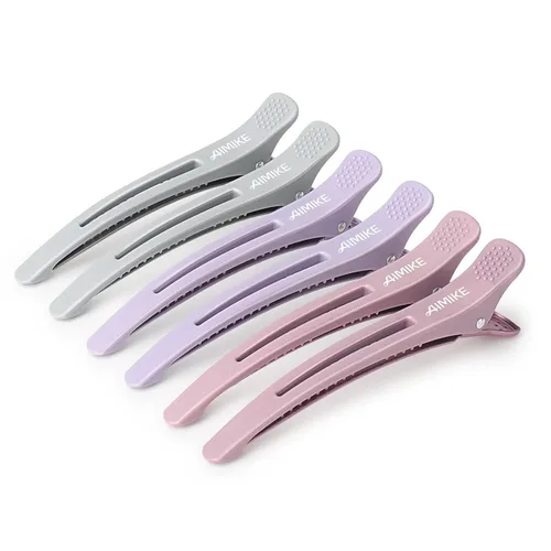 Vista 11 de AIMIKE Pinzas para peinar con pico de pato de silicón sin arrugas para sección, corte y uso en salón Clips de pico de pato con bandas de silicona