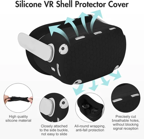 Vista 2 de AMLINK VR Silicone Cover Accessories for Oculus Quest 2, VR Shell Cover Protective, Silicone Face Cover, Adjustable Strap Controller Grip Cover and