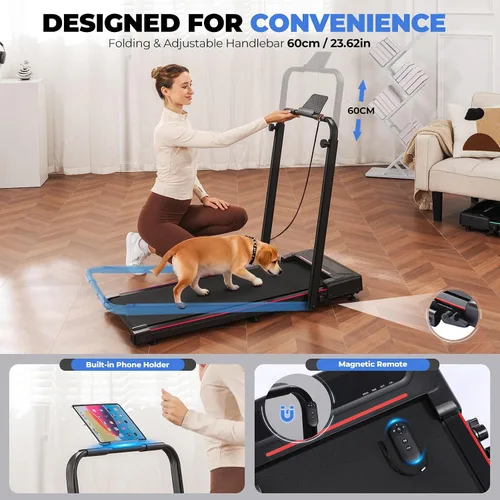 Vista 6 de GORISE Walking Pad Treadmill with Adjustable Height Handle Bar, 3HP Quiet Foldable Under Desk Treadmill, Portable Treadmills for Home 350LBS with