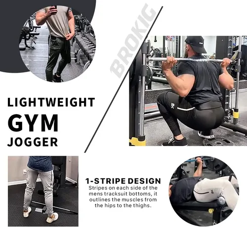 Vista 6 de BROKIG Pantalones deportivos ligeros de gimnasio para hombre, pantalones deportivos de entrenamiento con bolsillo con cremallera, pantalones