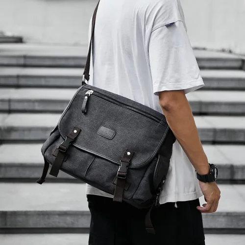 Vista 2 de Bolso de mensajero para hombre resistente al agua unisex bolsas de mensajero vintage para mujer bolsa de laptop de 14 pulgadas y 156 pulgadas