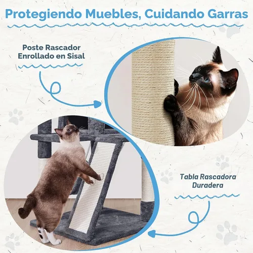 Vista 5 de Yaheetech Torre de árbol para gatos, condominio de 40 pulgadas con hamaca, plataforma suave de gran tamaño, tabla de rascar, canasta, camas