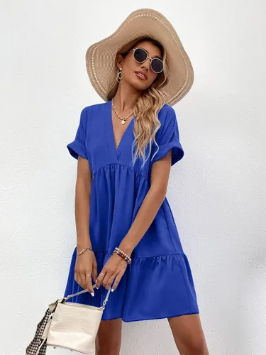 Vista 4 de FDSUFDY Vestido de Pascua para mujer con puños enrollables dobladillo con volantes color azul real talla M