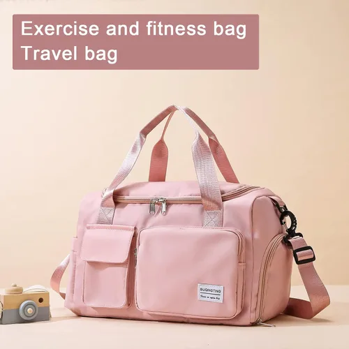 Vista 292 de Pequeña bolsa de gimnasio para mujer, bolsa de viaje con compartimento para zapatos
