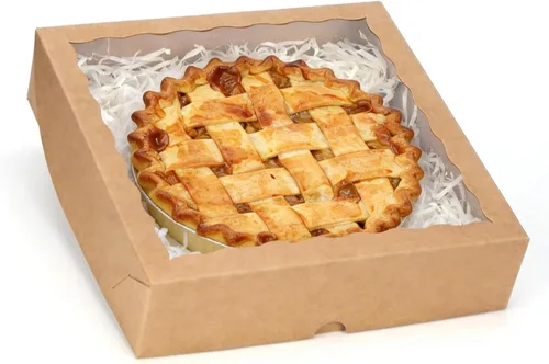Vista 8 de TEMLQPACK 6 piezas cajas de panadería marrones de 10 x 10 x 2.5 pulgadas con ventana, tartas, galletas, fresas cubiertas de chocolate, corazón
