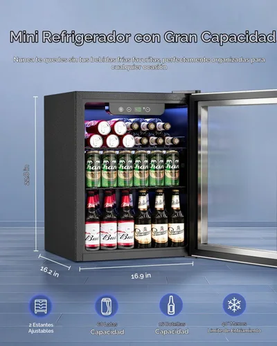Vista 5 de Feelfunn Refrigerador de bebidas para 68 latas, mini refrigerador de 1.7