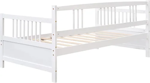 Vista 6 de Merax Sofá cama moderno de madera maciza, sofá cama multifuncional, marco de cama de tamaño individual, blanco 2-Blanco