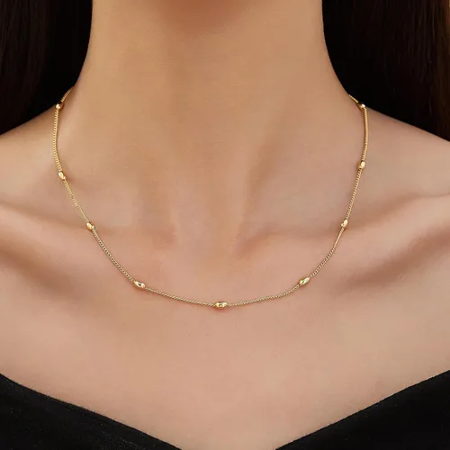 Vista 2 de Gold Chain Necklace for Women, Dainty Paperclip Bead Pearl Chain Choker Necklaces Trendy Jewelry for Her
