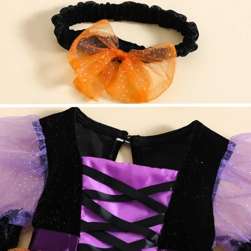 Vista 3 de Conjunto de mameluco de princesa de tul con correa de amarre para bebé y niña, con diadema, para recién nacido