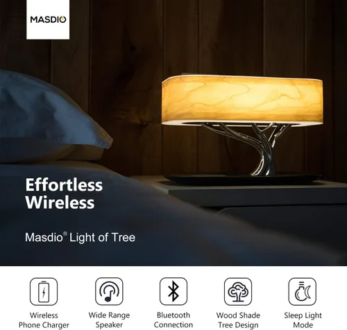 Vista 4 de Ampulla Lámpara de noche con altavoz Bluetooth y cargador inalámbrico, modo de sueño, regulable sin pasos, 20.00watts