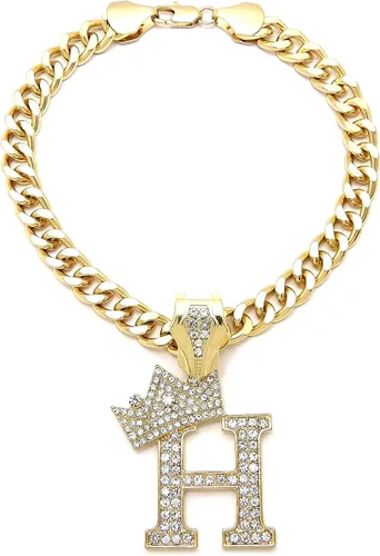 Vista 26 de Collar de cadena con letra inicial cubana para perro, collar de cadena para mascotas, gato, collar para cachorro (S, 25 cm)