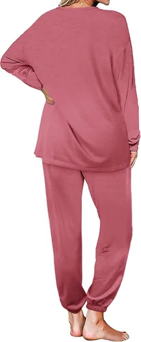 Vista 73 de Aloodor conjunto deportivo de 2 piezas para mujer, con sudadera con cuello redondo, sin botones