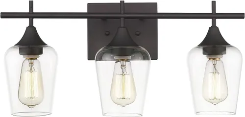 Vista 17 de WL9167-2C - Lámpara de baño de níquel cepillado de 15 pulgadas, lámpara moderna de pared de baño de granja con vidrio transparente
