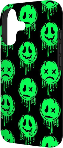 Vista 2 de Melting Happy Face Smile Trippy Sad Face Graffiti Green Case for iPhone 17
