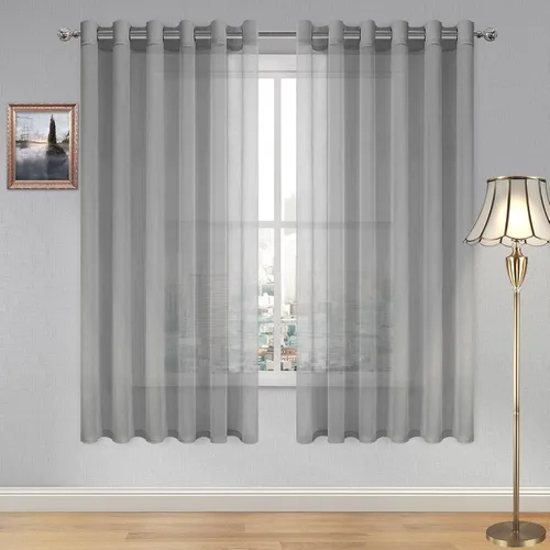 Vista 196 de DWCN Cortinas traslúcidas color verde frijol para sala de estar y dormitorio - Cortinas voile con aspecto de lino sintético con ojales en la parte