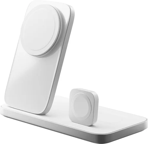 Vista 2 de NOMAD Stand One Max Silver, estación de carga de Apple, soporte de carga MagSafe Qi2 de 25 W para iPhone, Apple Watch y AirPods, estación de carga