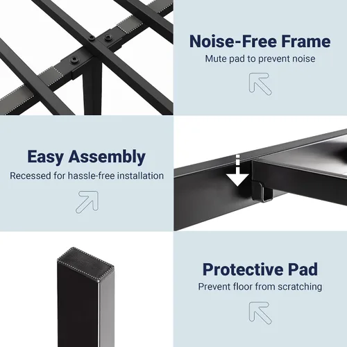 Vista 6 de Allewie Base de cama de plataforma de tamaño completo con cabecera y pie de cama de madera, soporte de 13 listones de metal resistente