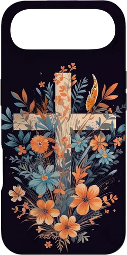 Vista 27 de Boho Floral Christian Cross Jesus God Wild Flower Women Case for iPhone 16