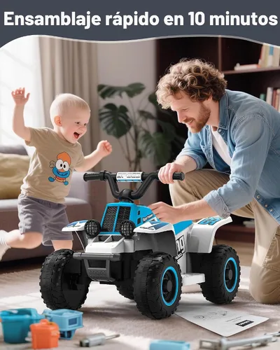 Vista 3 de ANPABO Juguete ATV de 6 V 7AH para niños, 4 ruedas para niños pequeños con faro, adelante y atrás, bocina, reproductor de música, USB, MP3