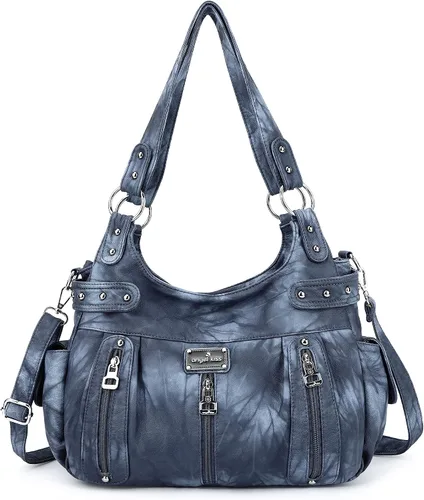 Vista 9 de Angelkiss Bolsos grandes y carteras para mujer de cuero sintético lavado tipo hobo, bandolera, bolso cruzado, bolso de hombro, bolso de mano