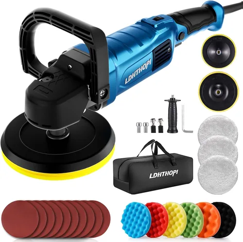 Vista 8 de LDHTHOPI Pulidora de doble acción, 980W 5/6 Pulgadas, 9MM, pulidora orbital aleatoria de 980W para detalles de automóviles, 2800-5800RPM, pulidora