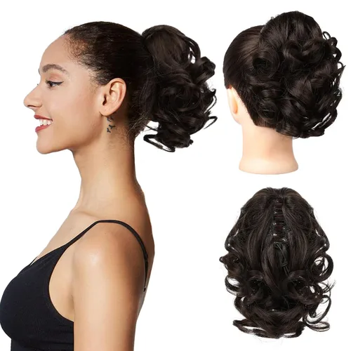 Vista 21 de REECHO Extensión de cola de caballo, 23 cm de largo, rizada, ondulada, pinza de clip para colas de caballo, extensiones de cabello HP001 para Negro