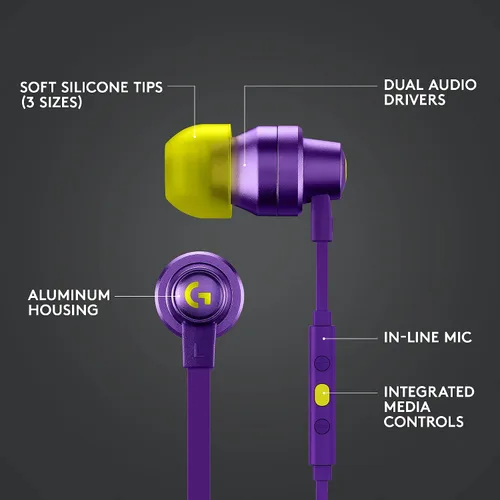 Vista 8 de Logitech G Auriculares para juegos 333 con controladores de audio duales, micrófono en línea y control de volumen, compatibles