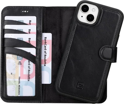 Vista 32 de BOULETTA Magsafe - Funda para iPhone 15 compatible con cuero de grano completo, magnética, desmontable, cartera para teléfono (2 en 1), 4 tarjeteros
