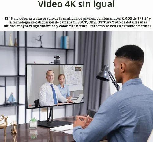 Vista 4 de OBSBOT Tiny 2 - Cámara web PTZ 4K con alimentación de IA, enfoque 4 veces más rápido, CMOS de 1/1.5", USB 3.0, transmisión de datos 10 veces más