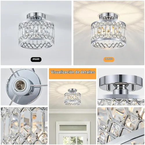 Vista 7 de YURNYQ - Lámpara de techo de cristal cromado, 1 luz, 9.05 pulgadas Modern Semi Flush Mount Ceiling Light, Hallway Lighting Fixtures Ceiling Lamp
