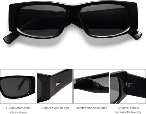 Vista 46 de SOJOS Gafas de sol polarizadas rectangulares Y2K de moda para mujeres y hombres, gafas de sol rave de diseñador de moda SJ2228
