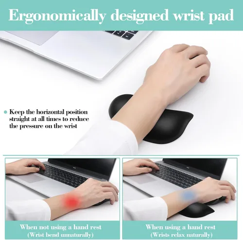 Vista 2 de Reposamuñecas para teclado y alfombrilla de mouse, juego ergonómico de reposamuñecas para teclado de espuma viscoelástica, cuero de lujo, accesorios