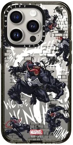 Vista 19 de CASETiFY Impact - Funda para iPhone 13 [Spider-Man Co-Lab / protección contra caídas de 6.6 pies] - Máscara Venom - Negro transparente Spider Man