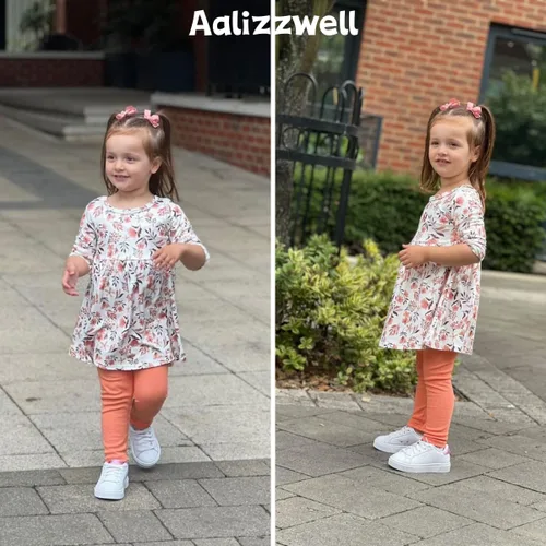 Vista 3 de Aalizzwell Conjunto de túnica floral para niñas pequeñas para otoño e invierno Naranja