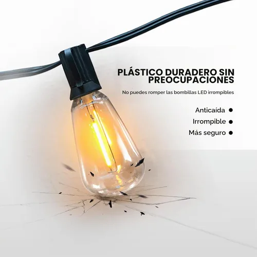 Vista 4 de Achin Luces de Cadena LED Regulables para Exteriores de 100 Pies, Luces de Patio Impermeables con 50+3 Bombillas Irrompibles ST38, Luces de Cadena