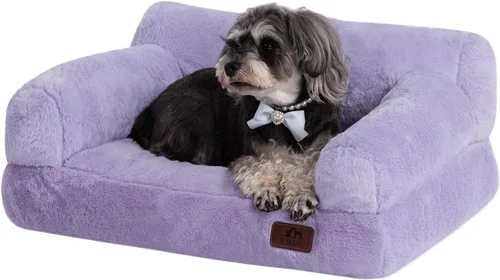 Vista 27 de Hollypet Cama de Felpa Esponjosa para Perros y Gatos, Sofá Cama Suave y Calmante para Gatos y Perros Pequeños y Medianos, Beige