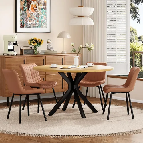 Vista 10 de Soohow Mesa redonda de cocina de comedor de madera maciza de 47.2 pulgadas para 4-6 personas con base de pedestal que se interseca
