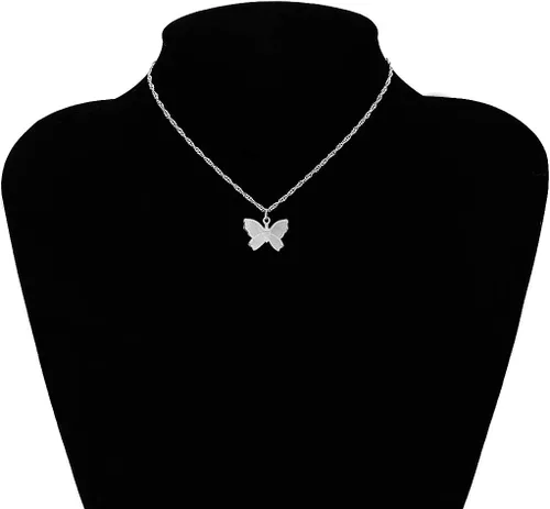 Vista 4 de Juego de collar de mariposa y pendientes de cadena con colgante de aro para mujer y niña