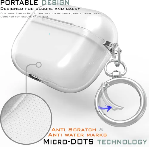 Vista 2 de Funda protectora de silicona híbrida compatible con AirPods 3, AirPods de 3ª generación 2021 con llavero delgado de dos piezas a presión en la funda