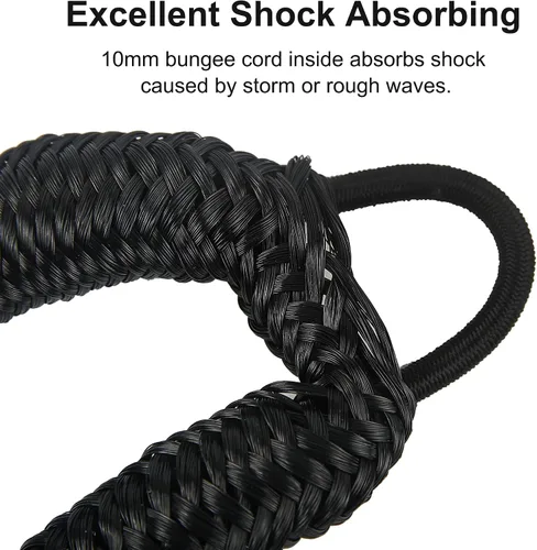 Vista 4 de Cuerda de amarre para lancha de 3.5 pies, paquete de 2 amarres para embarcaciones para acoplamiento de cables elásticos negros, accesorios