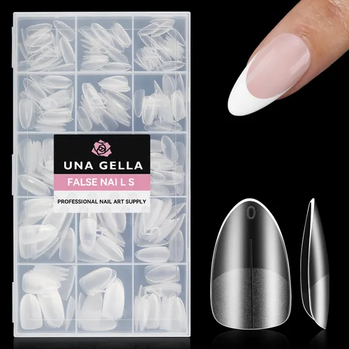Vista 9 de UNA GELLA Puntas de uñas de almendra, 15 tamaños prepulidos interior y superficie mate completa, punta de uñas de almendra media, 312 piezas sin Z